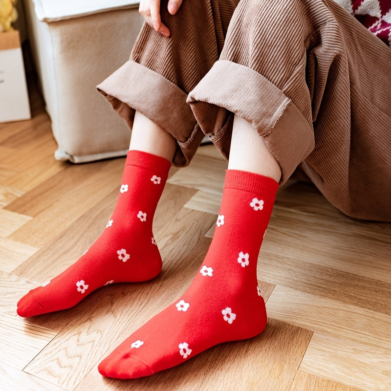 5 Pairs Christmas Socks Pack Mixed Pattern Red Serie Women's Stockings