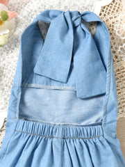 Girl's Denim Overall Jumpsuit with Backless Strap