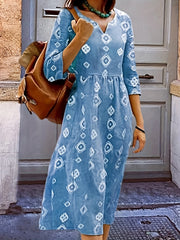  Geometric Print Half Sleeve Casual Dress