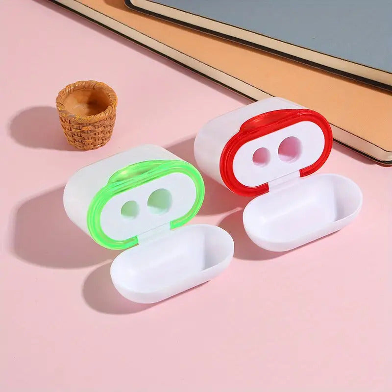2 Dual Hole Pencil Sharpeners Compact Portable Heavy Duty with Coded Caps