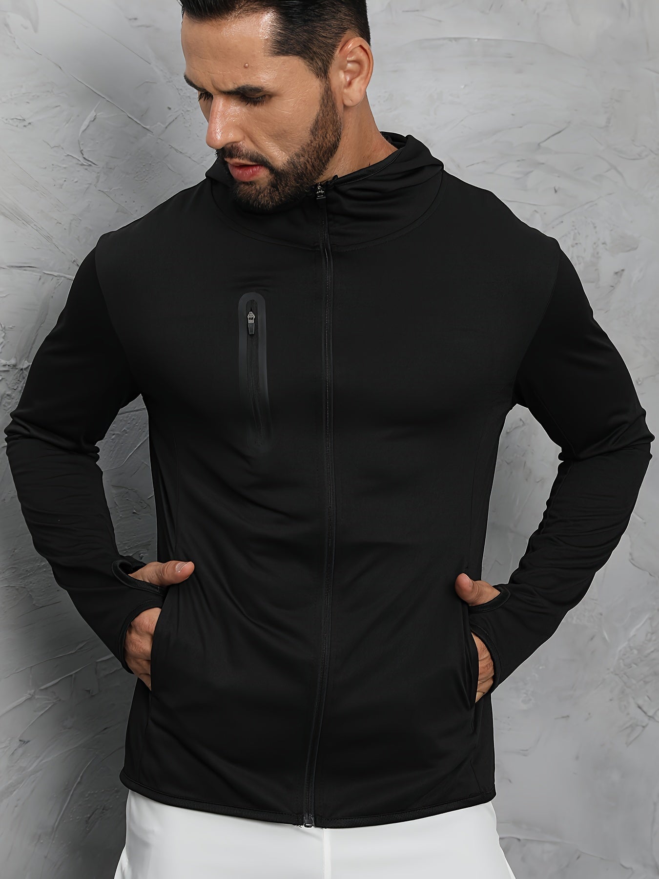 Men's Solid Hooded Zipper Jacket for Spring Autumn