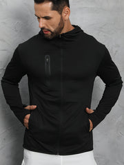 Men's Solid Hooded Zipper Jacket for Spring Autumn