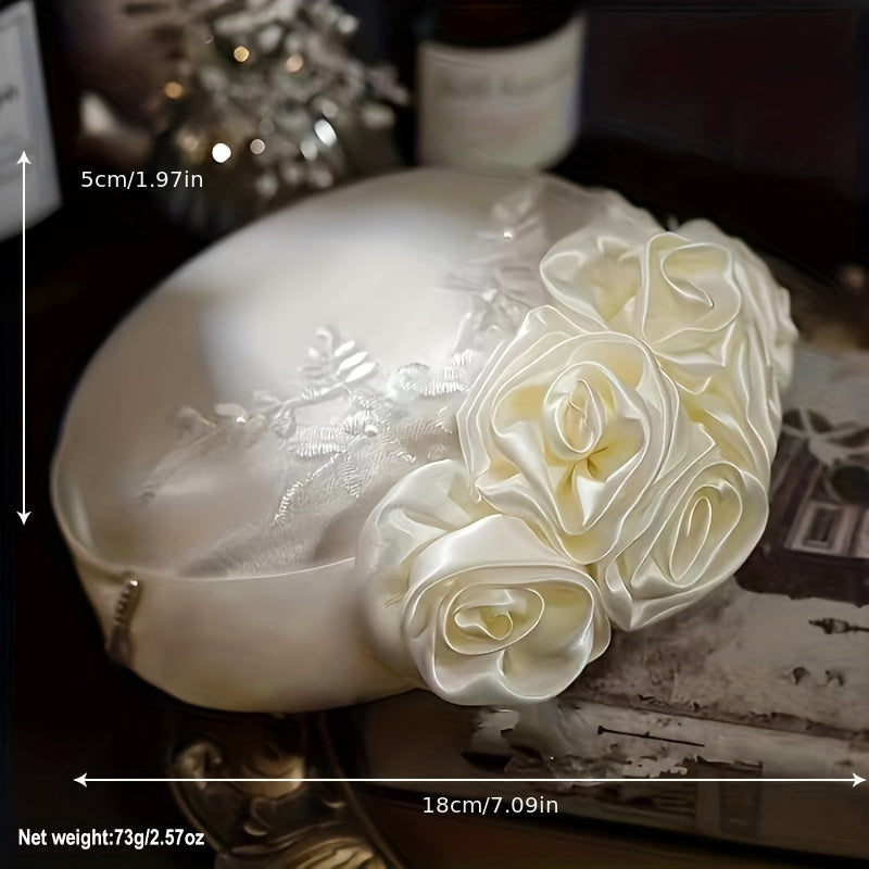 Satin Flower Fascinator Hat Bridal Wedding Headwear French Style Beret