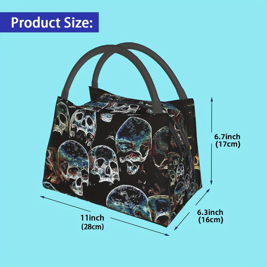 Skull Pattern Insulated Lunch Bag for Men & Women Reusable Large Capacity