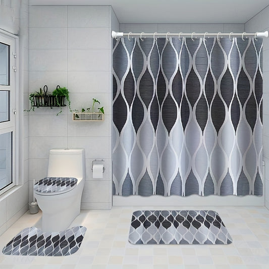 Non Slip Waterproof Shower Curtain Set with 12 Hooks