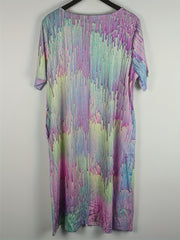 Plus Size Casual Dress Women's Plus Print Short Sleeve Round Neck Midi Dress