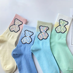 2 Pairs Bear Pattern & Ombre Mid Tube Socks Women's Stockings