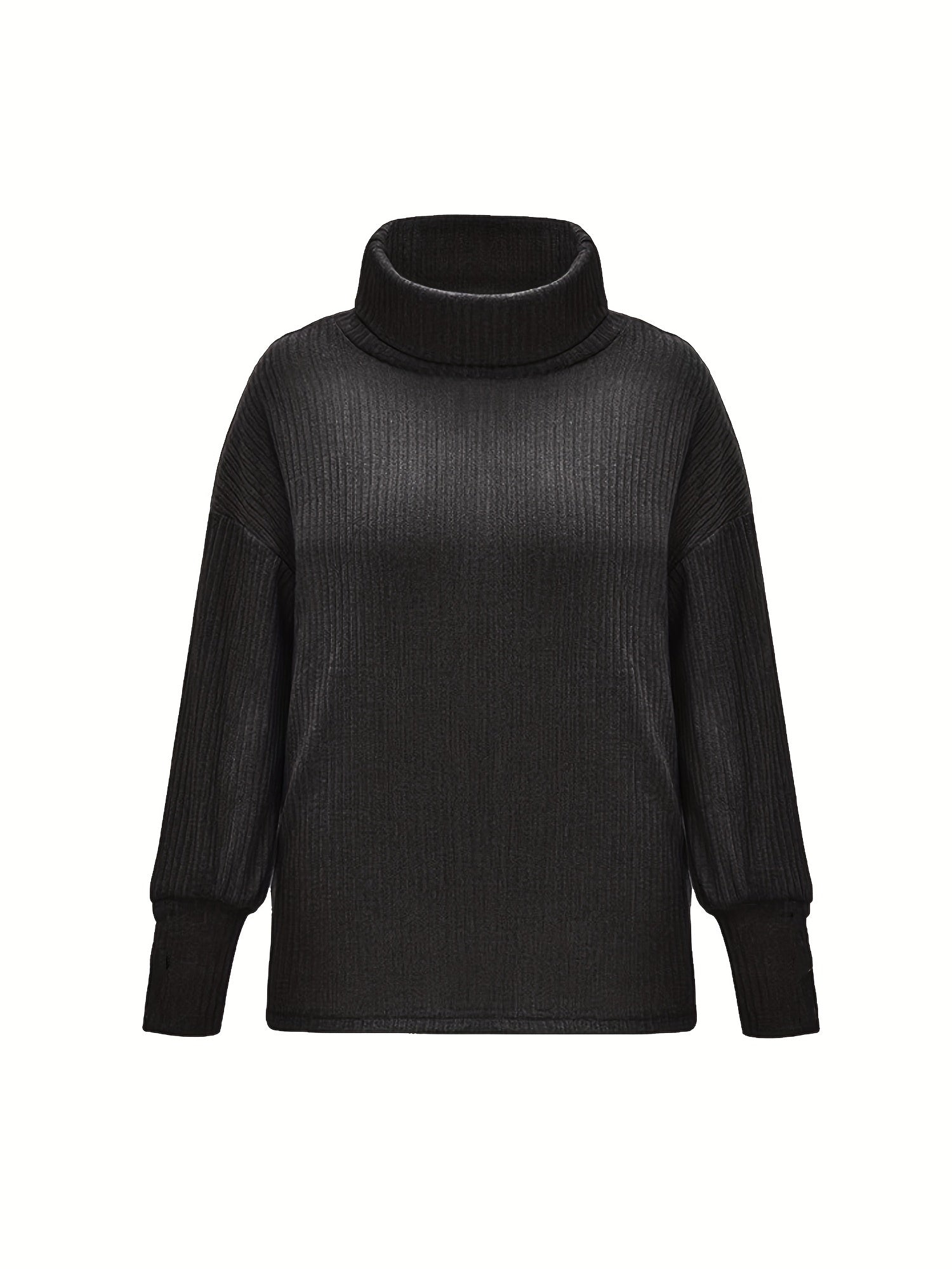  Solid Ribbed Turtle Neck Long Sleeve Sweater