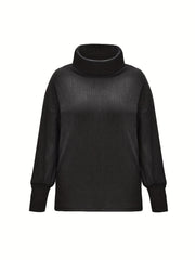  Solid Ribbed Turtle Neck Long Sleeve Sweater