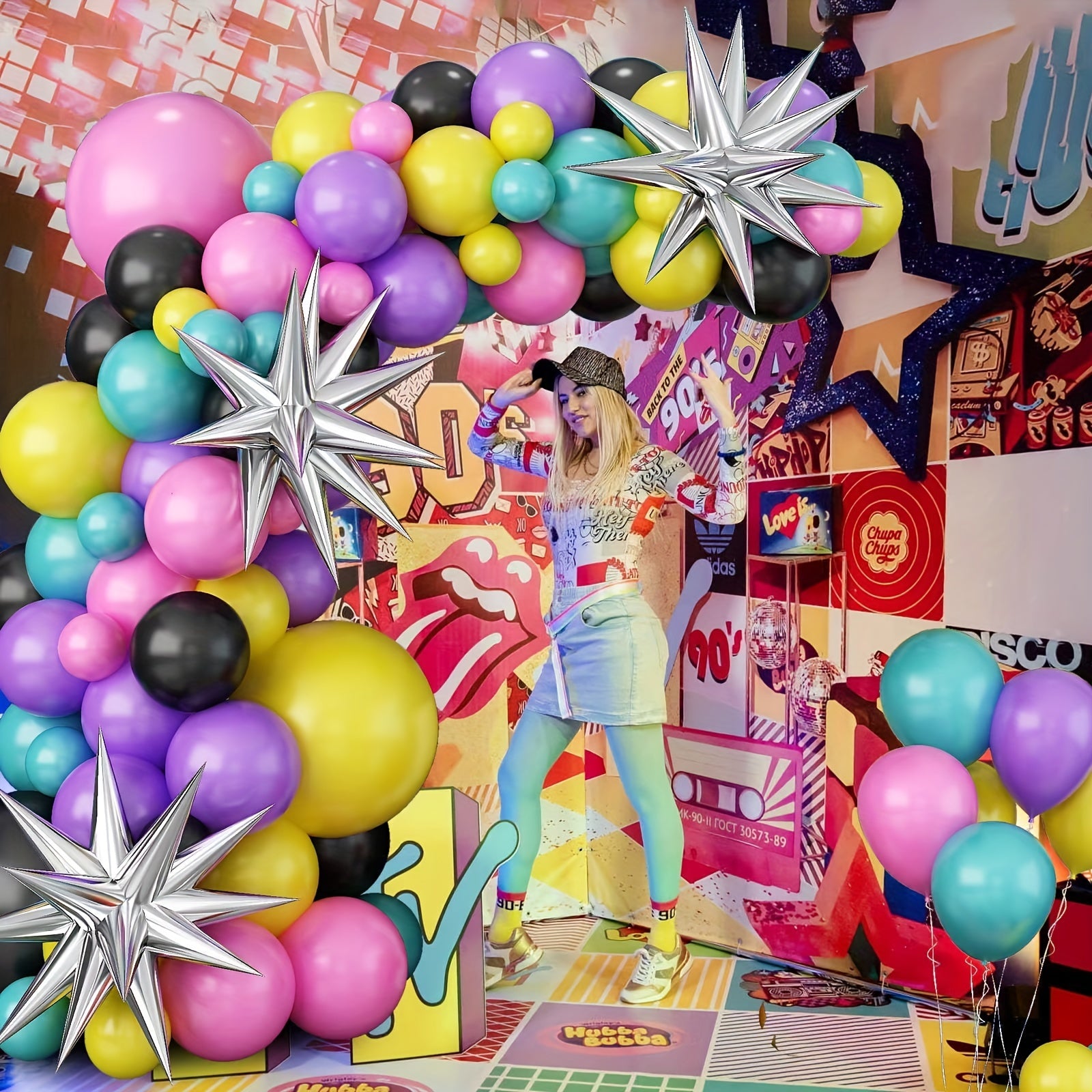 90S Music Party Balloon Wreath Set Silvery Star Birthday Scene Layout