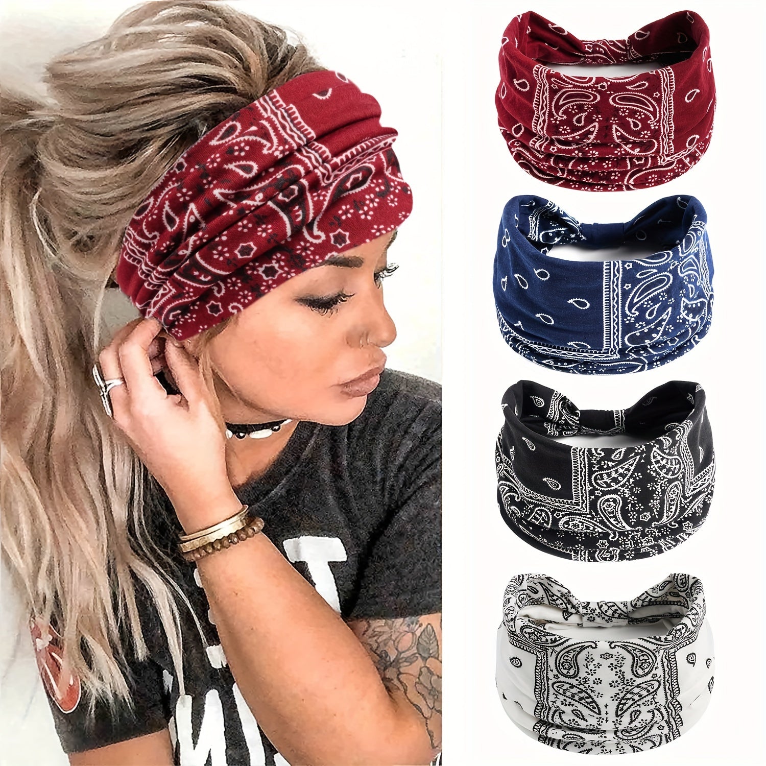 Boho Paisley Print Stretchy Sports Headband for Yoga