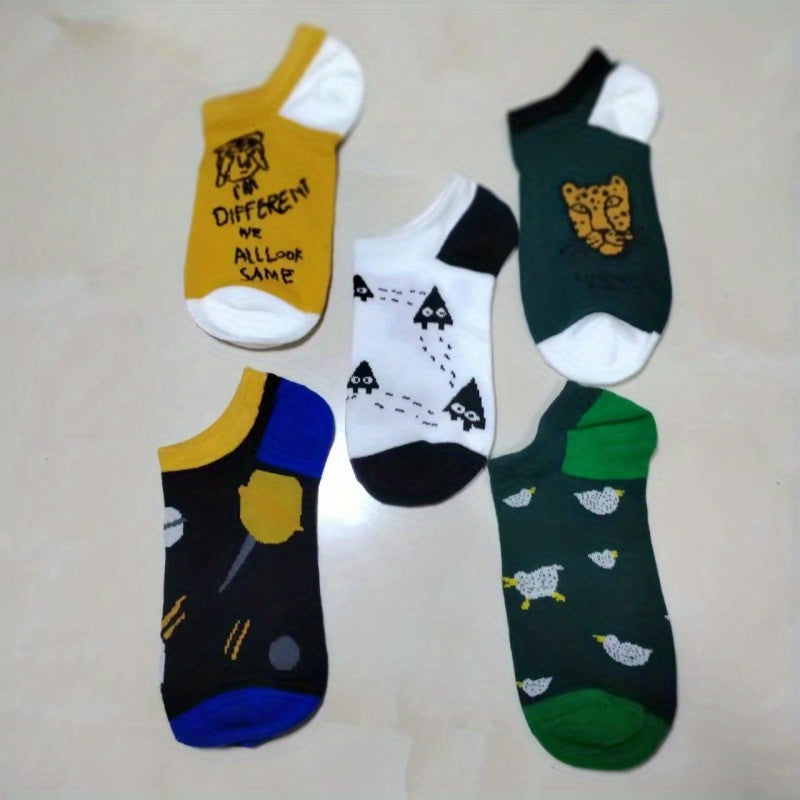 5 Pairs Men's Cotton Ankle Socks For Sneakers & Sports Shoes