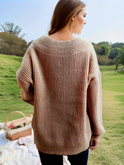  Solid V Neck Long Sleeve Sweater