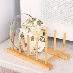 Bamboo Dish Storage Rack Stand Drain Tray Holder for Kitchen Supplies