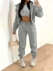 Casual 3pc Set Hooded Jacket, Tank Top, Jogger Pants