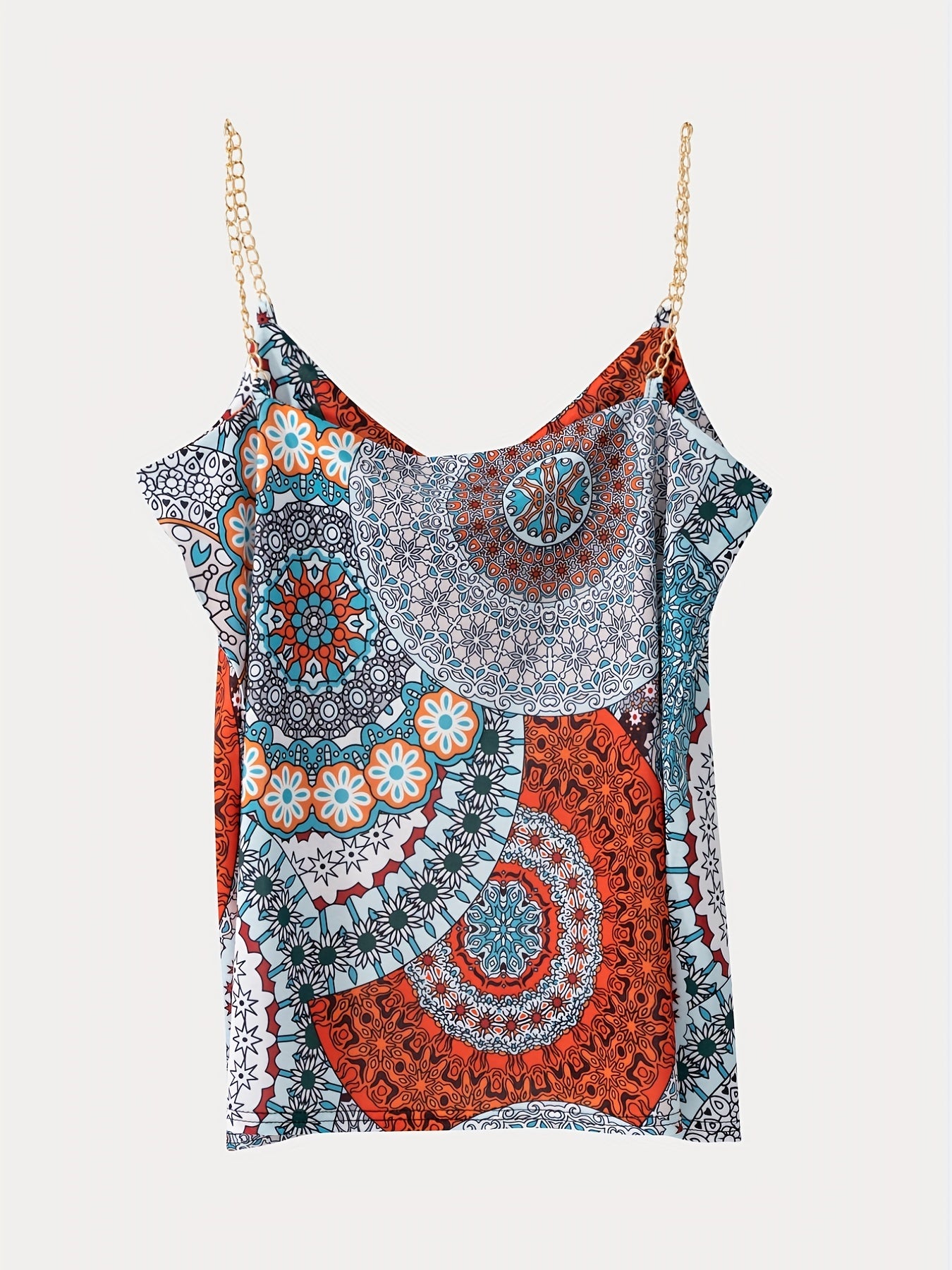 Paisley Print Chain Strap Top Boho Spaghetti Strap Top