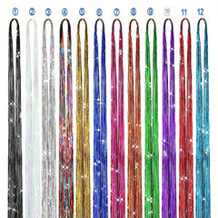 Sparkling Hair Tinsel Strands Kit - 12 Colors - 44cm - Highlights Extensions