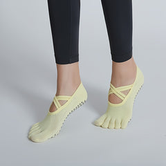 Criss Cross Anti Slip Yoga Socks 5 Toes Towel Bottom