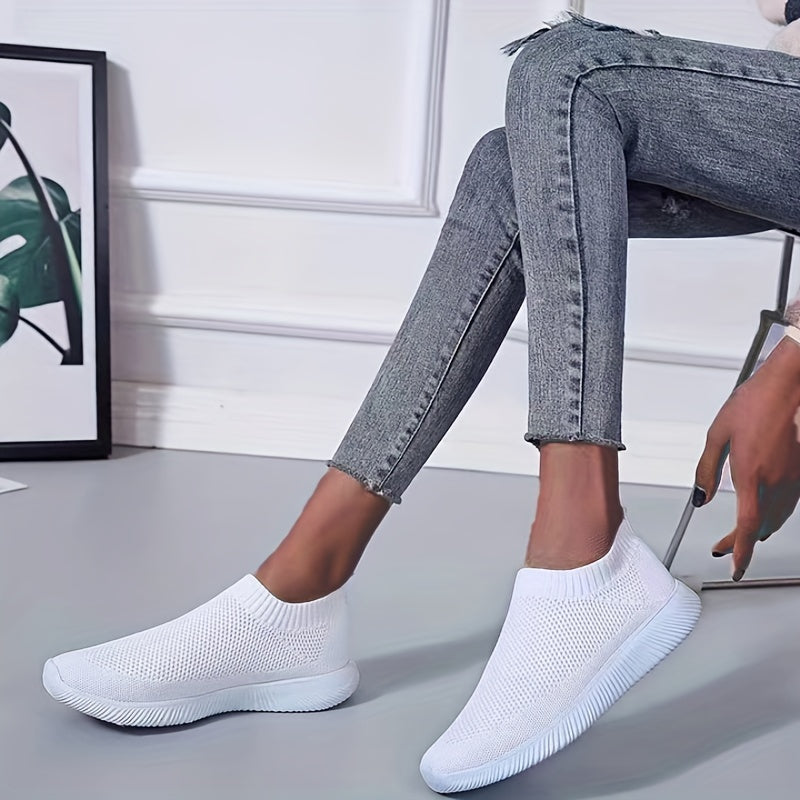 Women's Solid Cor Knitted Sneakers Breathable Slip On Jumping Rope Shoes
