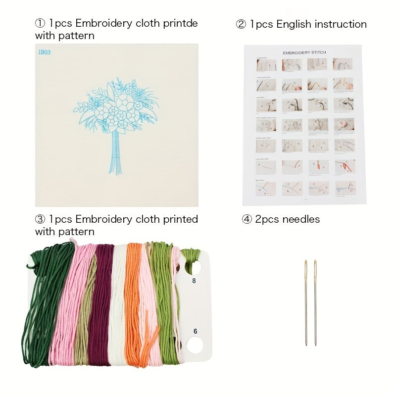 Flower Pattern Embroidery Kit for Beginners with Instructions