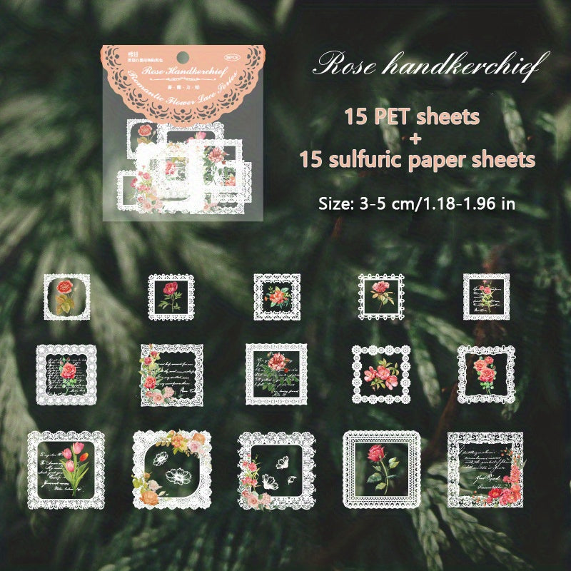 30pcs Lace Stickers Retro Stylistic Journal Diary Frame Collage Decoration