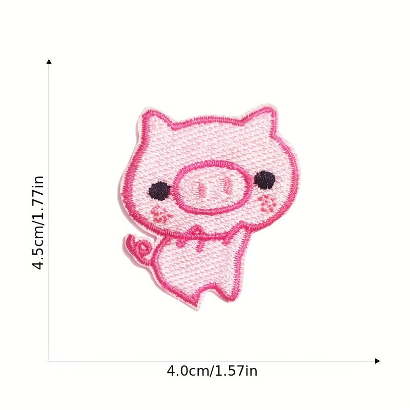 9pcs Pink Piglet Iron On Patches For Girls Sew On Embroidered Applique