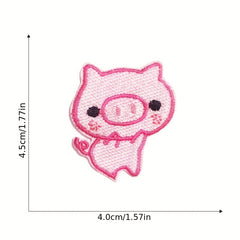 9pcs Pink Piglet Iron On Patches For Girls Sew On Embroidered Applique