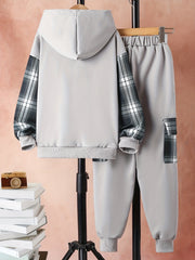 Boy's Bear Pattern Outfit Hoodie & Sweatpants Set For Spring Fall