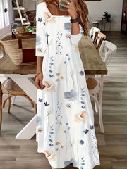 Floral Print Short Sleeve Square Neck Maxi Dress