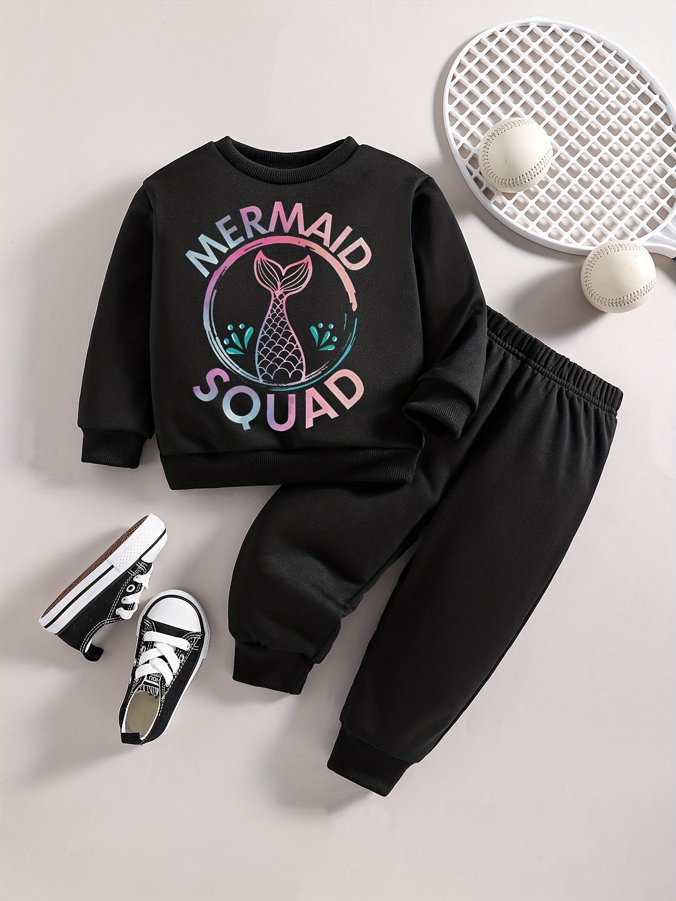 Mermaid Graphic Pullover & Pants Set - Baby Girl Casual Outfit