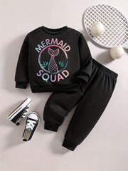 Mermaid Graphic Pullover & Pants Set - Baby Girl Casual Outfit