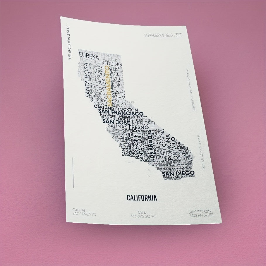 California State Letter Map Sticker Kids Room Art A5 A4