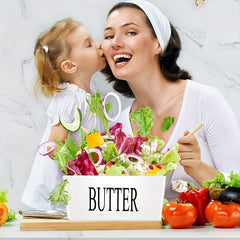 Ceramic Butter Dish with Bamboo Lid and Butter Keeper Container