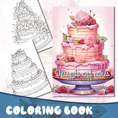 Deluxe Desserts & Cakes Coloring Book 22 Pages Fun Art for Adults Perfect Gift