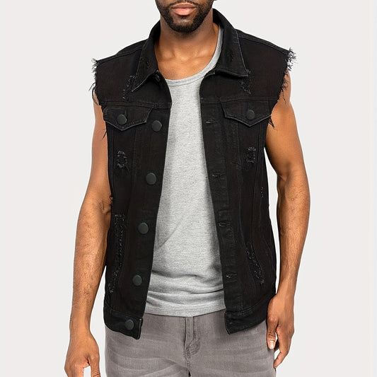 Men's Ripped Denim Vest Retro Sleeveless Jackets