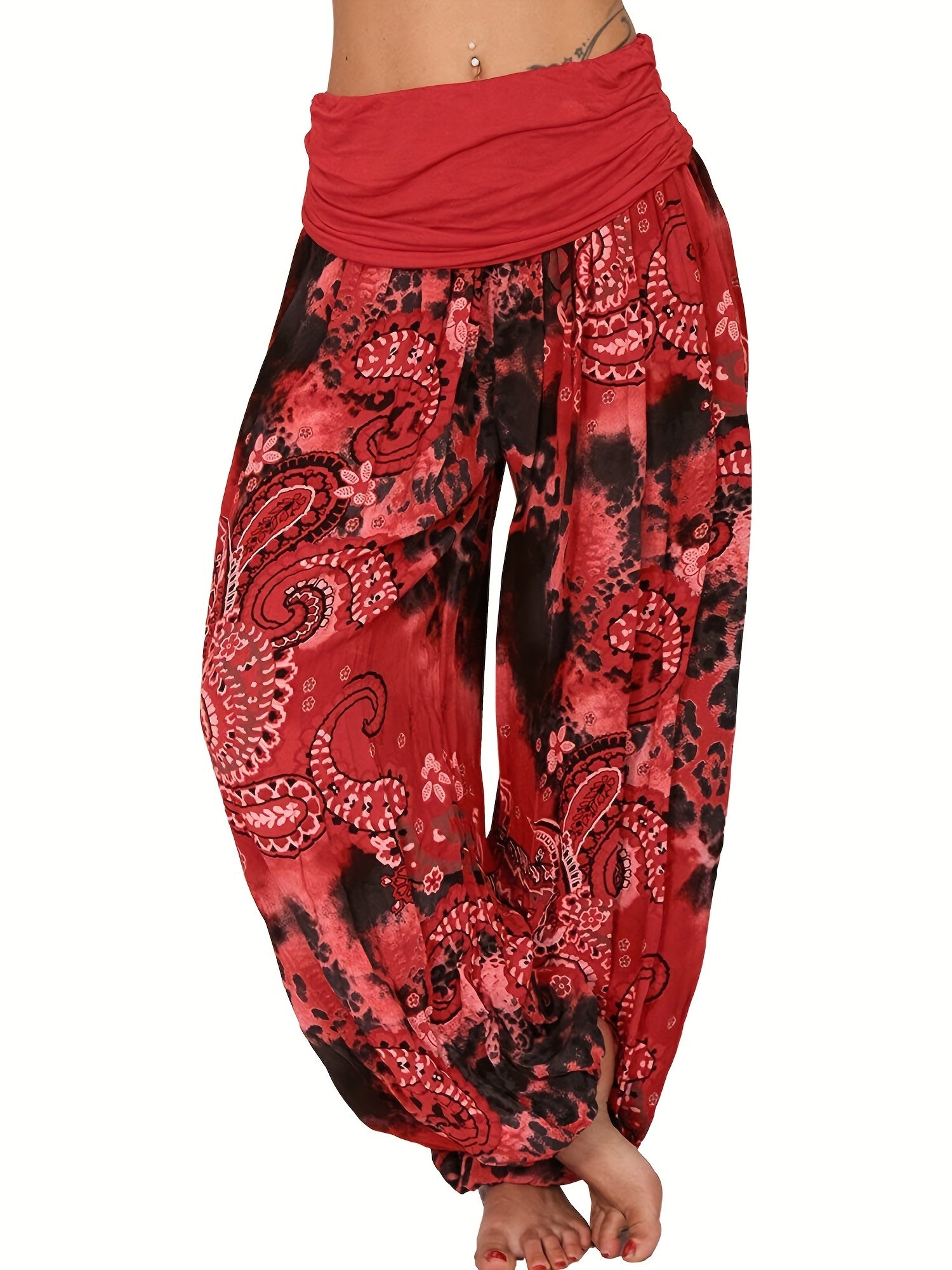  Boho Paisley Print High Waist Harem Pants