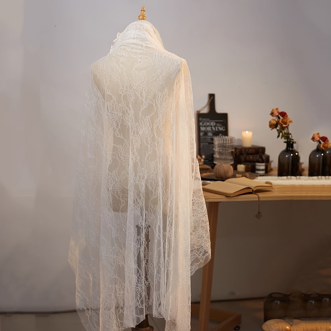 Vintage Romantic High End Lace Headpiece Veil with Pearls