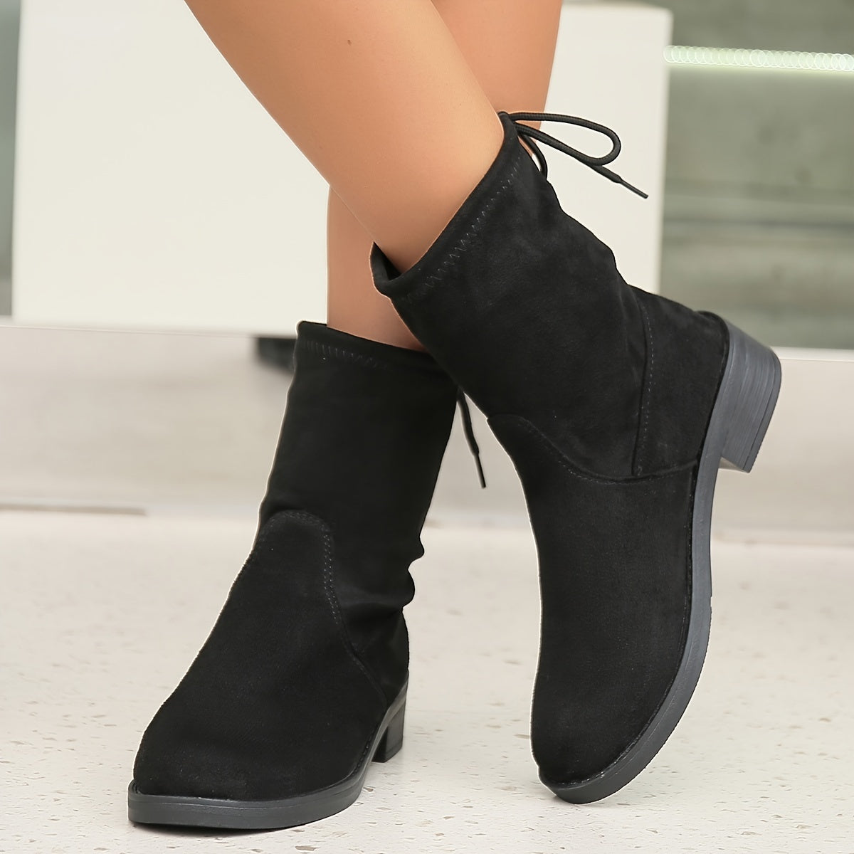 Women's Block Heel Ankle Boots Pointed Toe Lace Up Booties