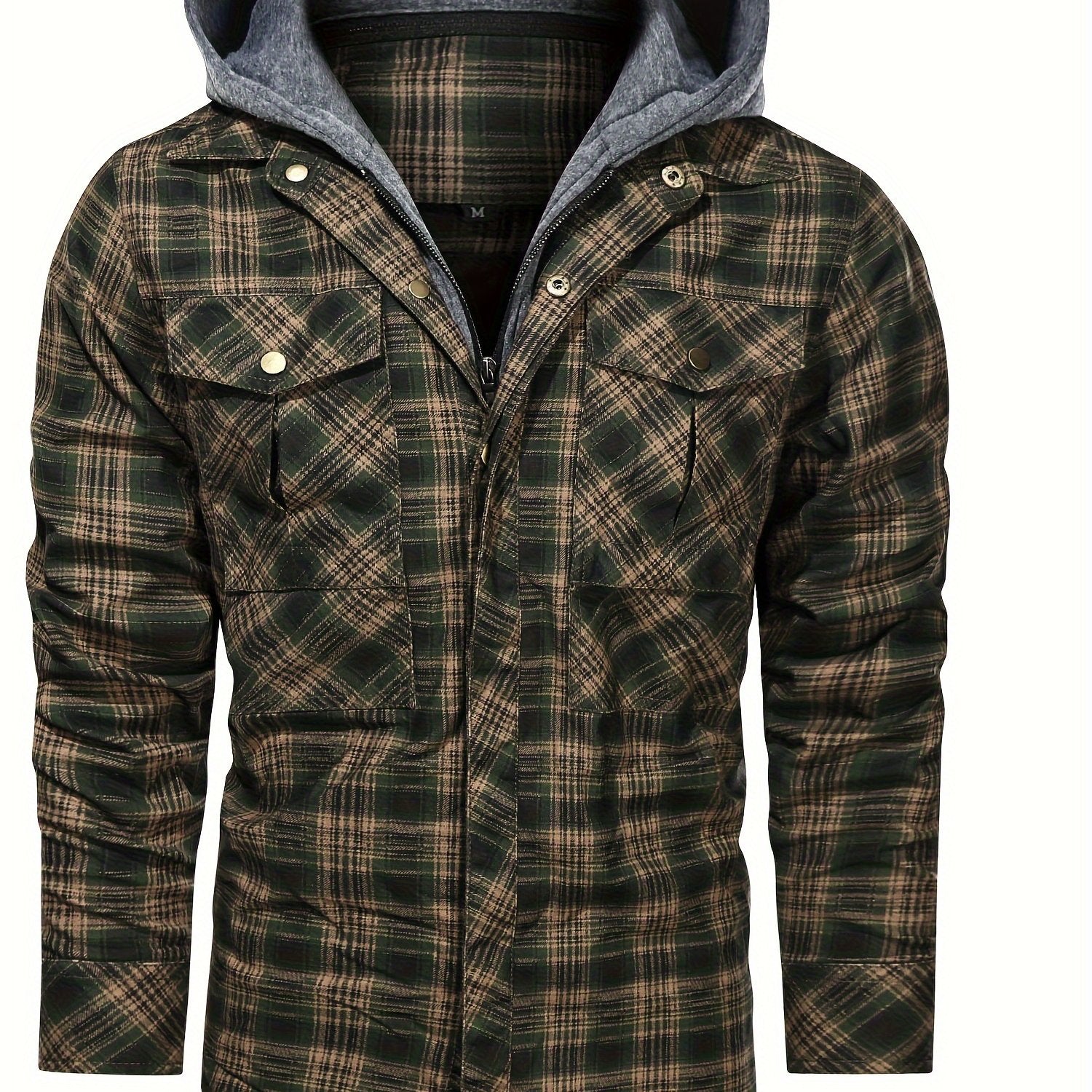 Men's Plaid Hooded Shirt Jacket for Spring Autumn