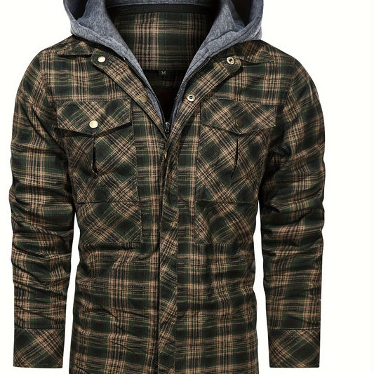 Men's Plaid Hooded Shirt Jacket for Spring Autumn