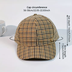 Houndstooth Pattern Baseball Cap M Label Decor Beige Sun Hats
