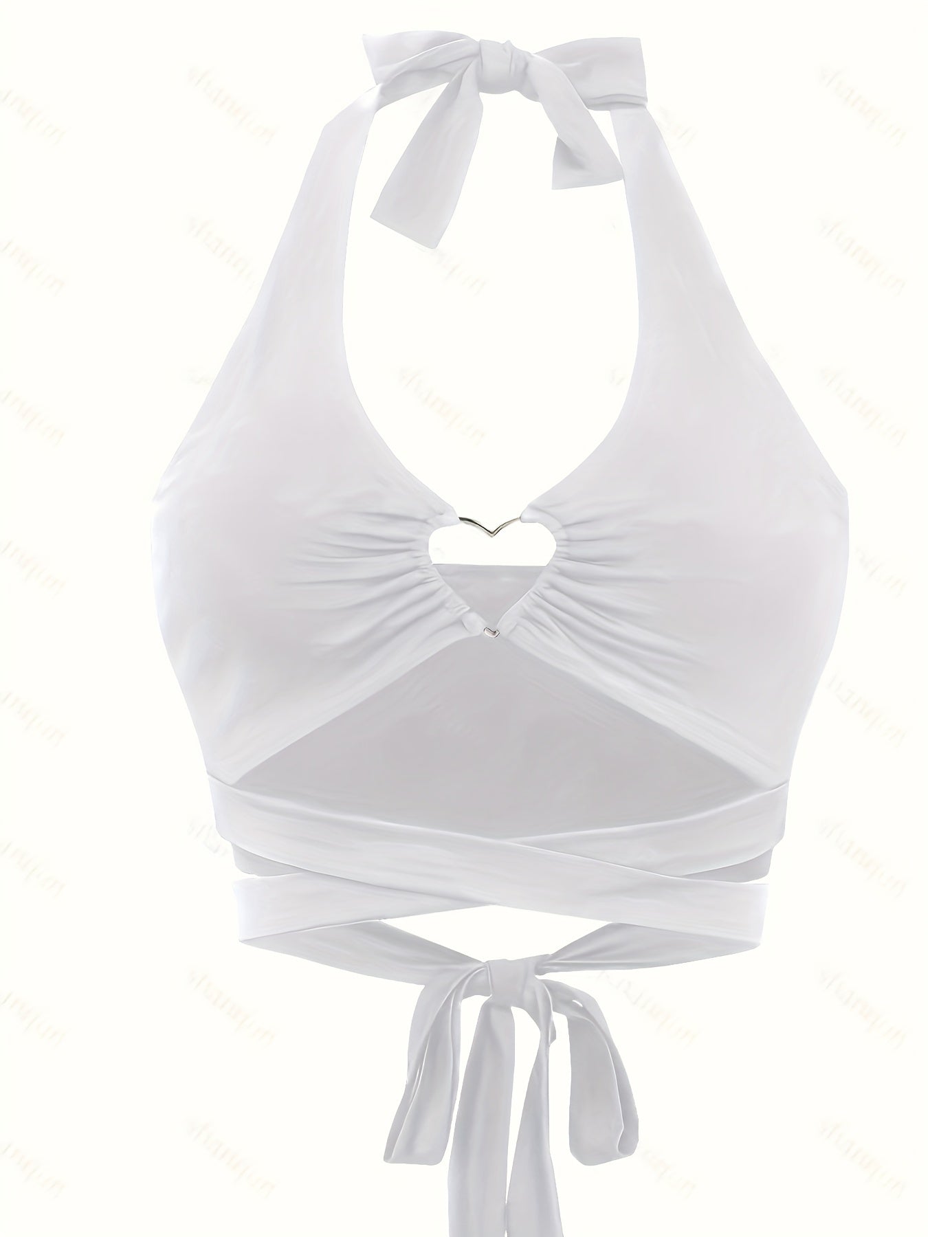 Heart Pattern Decor Halter Neck Top Beach Wear Backless Cross Tie Back