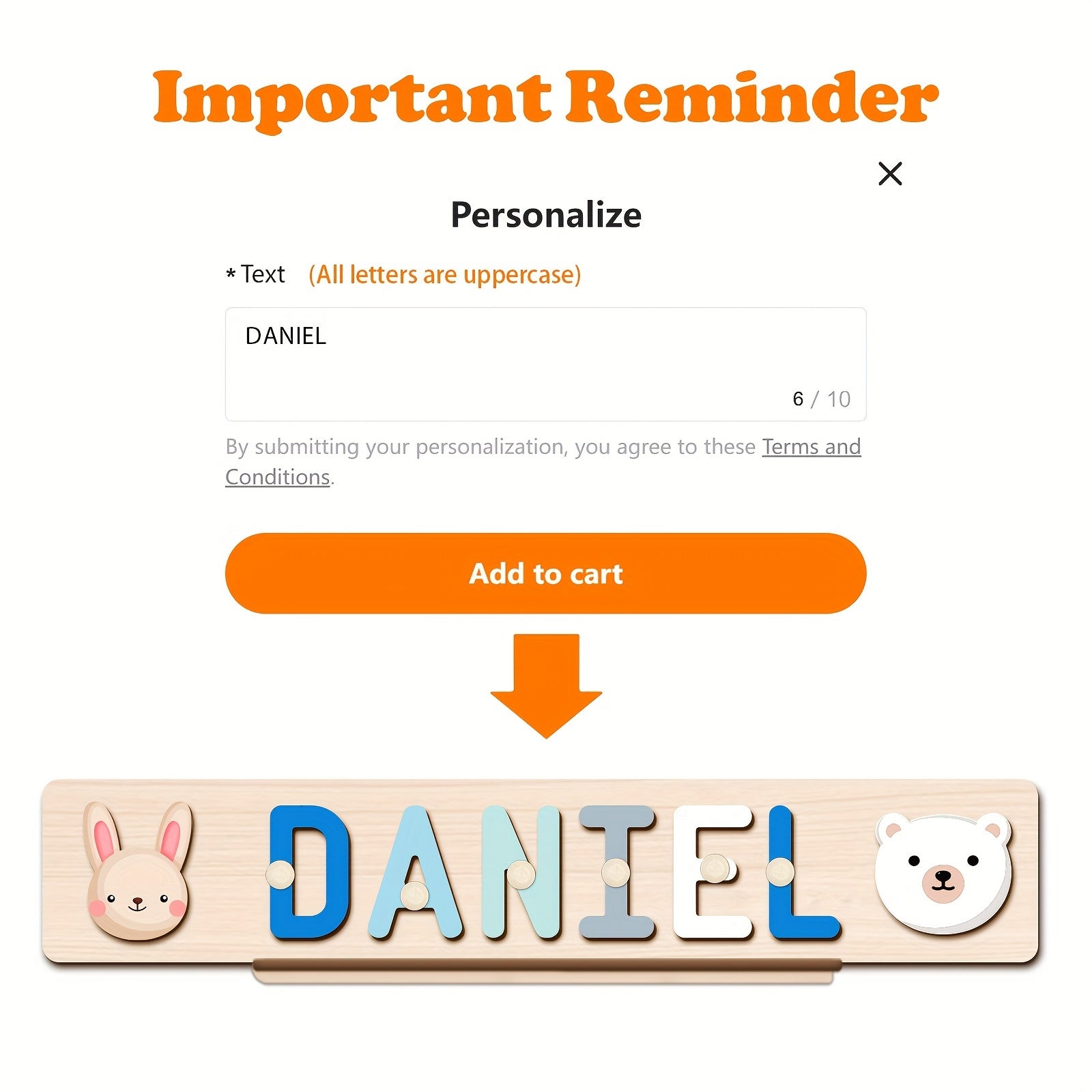 Personalized Name Puzzle with Handle Custom Wooden Letter
