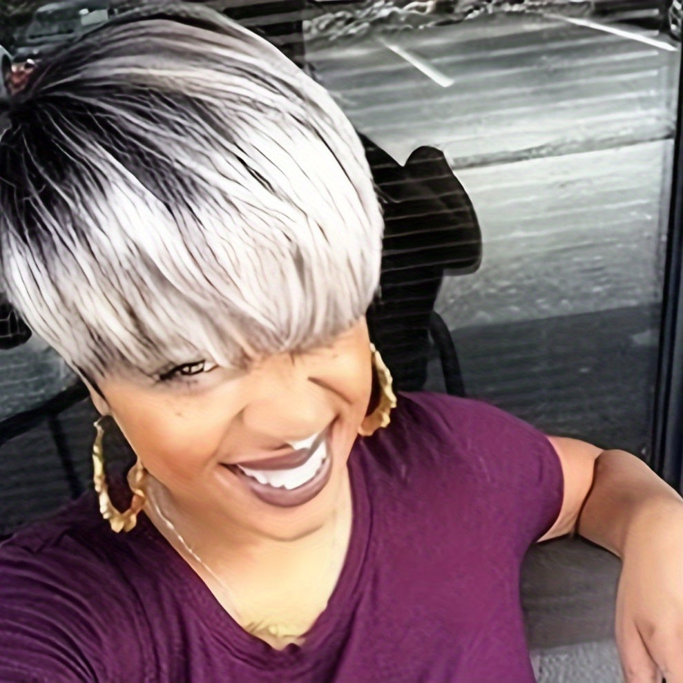 Short Pixie Cut Wig With Bangs Natural Straight Hair Synthetic Wigs For Women