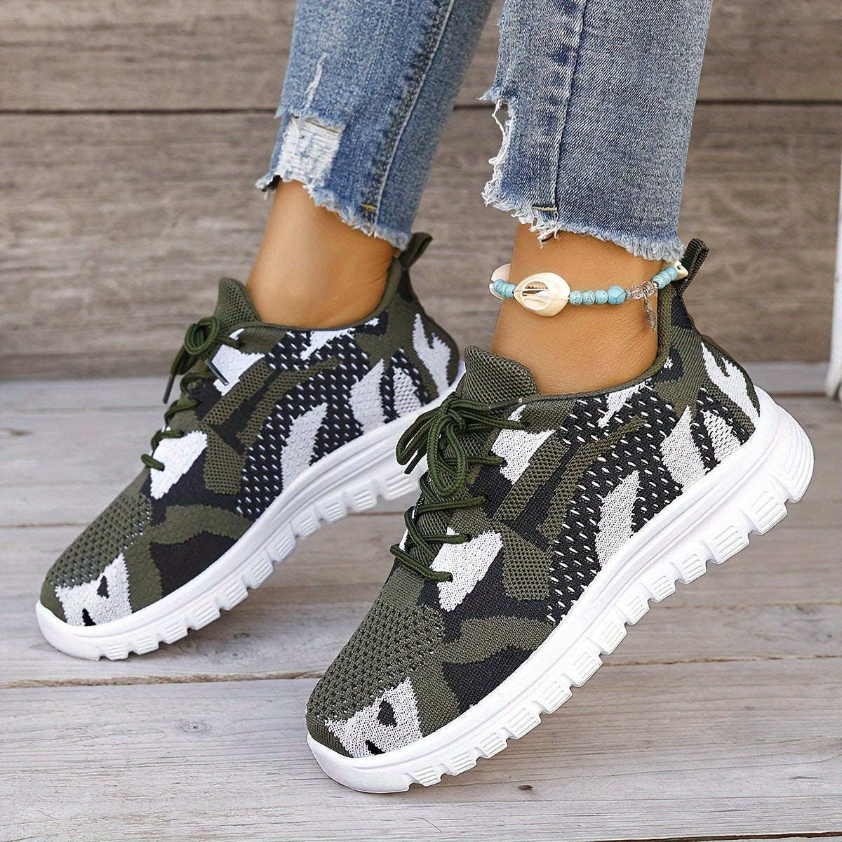 Women's Camo Print Breathable Running Shoes Soft Comfortable Outdoor Sneakers