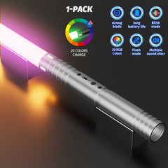 RGB LED Light Saber 15 Colors w/ Battle Sound Clash Effects USB Rechargeable