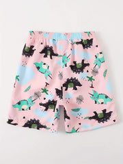 Boy's Dino Print Swim Trunks Elastic Waist Shorts for Summer Vacation
