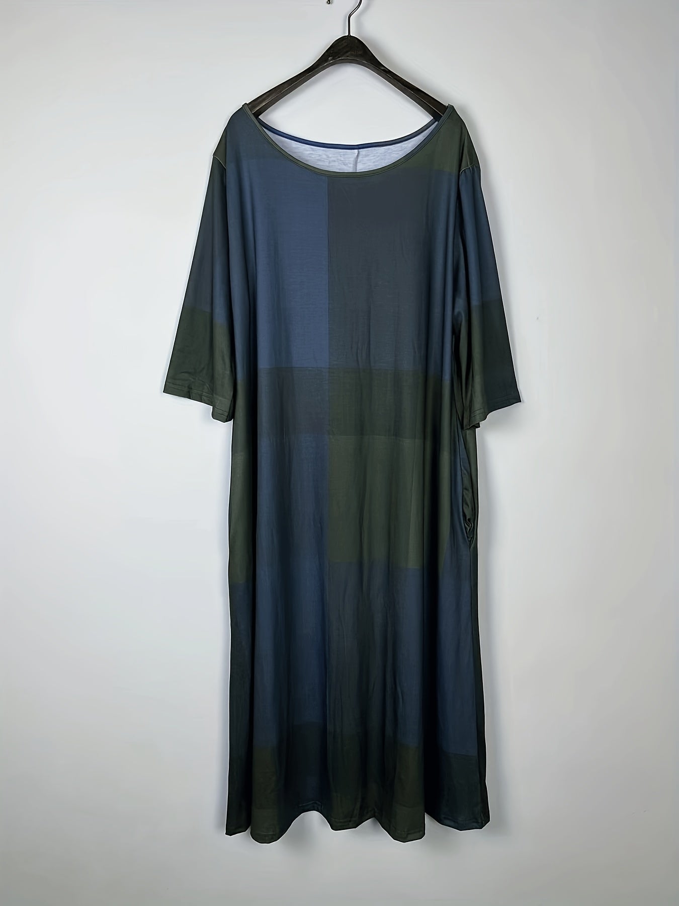  Colorblock Print Half Sleeve Round Neck Stretch Dress
