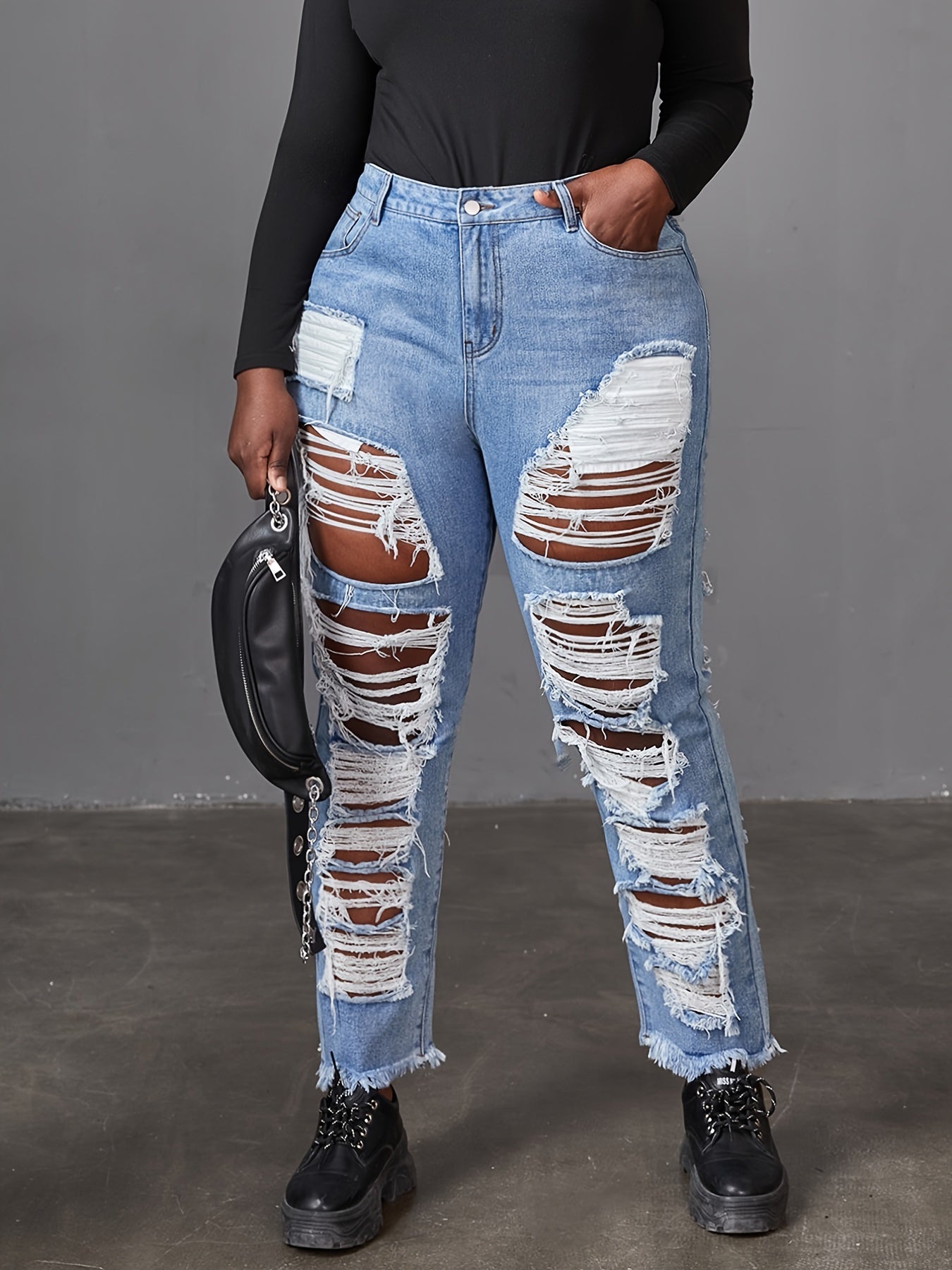  Distressed Straight Leg Jeans Y2K Style