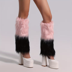 Colorblock Fuzzy Leg Warmers Warm Knee High Socks